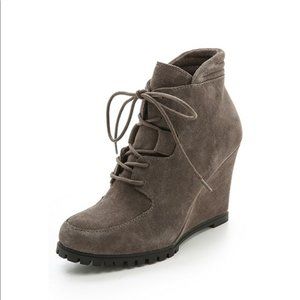 Steve by Steve Madden NWOB Wardin Taupe Lace Up Wedge Bootie Sz 7.5 M